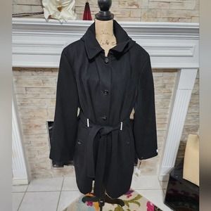 CALVIN klein belted hooded black wool blend coat plus size 3X‎ new!!!